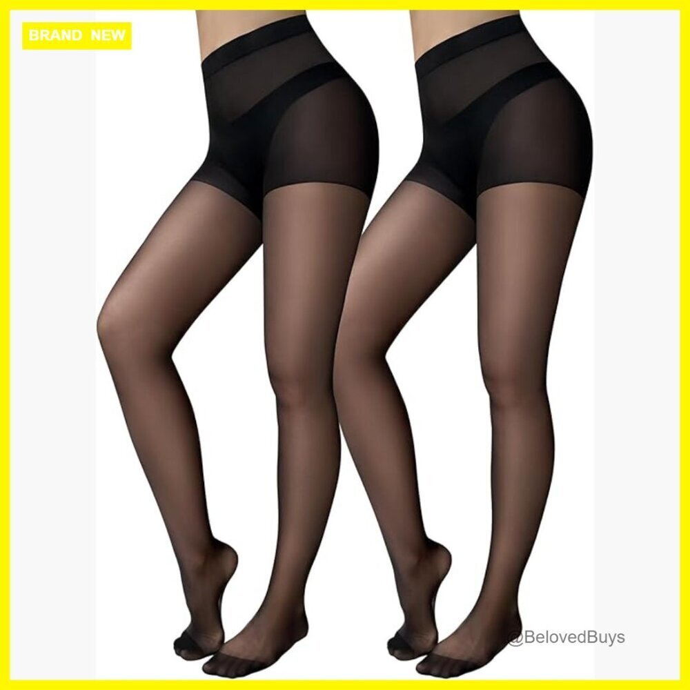 Sheer Control Top Tights 20D 2-Pack Nylon Spandex Tummy Smoothing